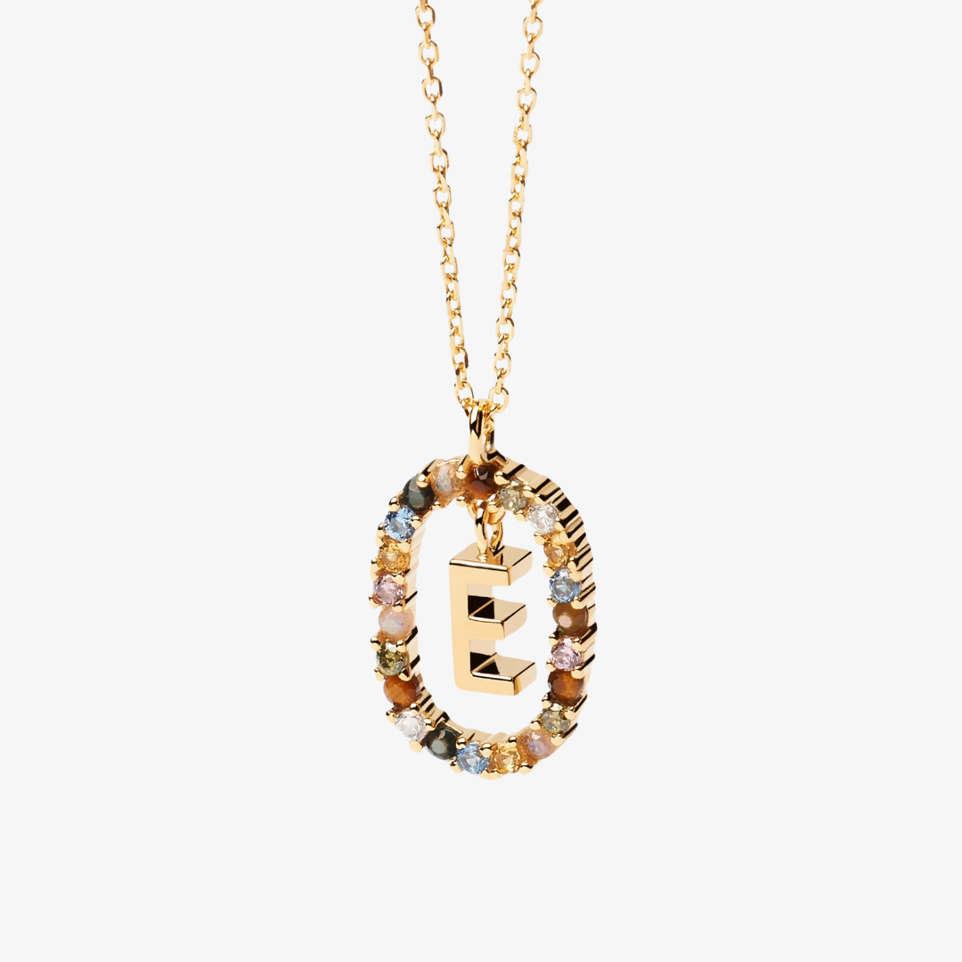 Gemstone Initial Letter Necklace