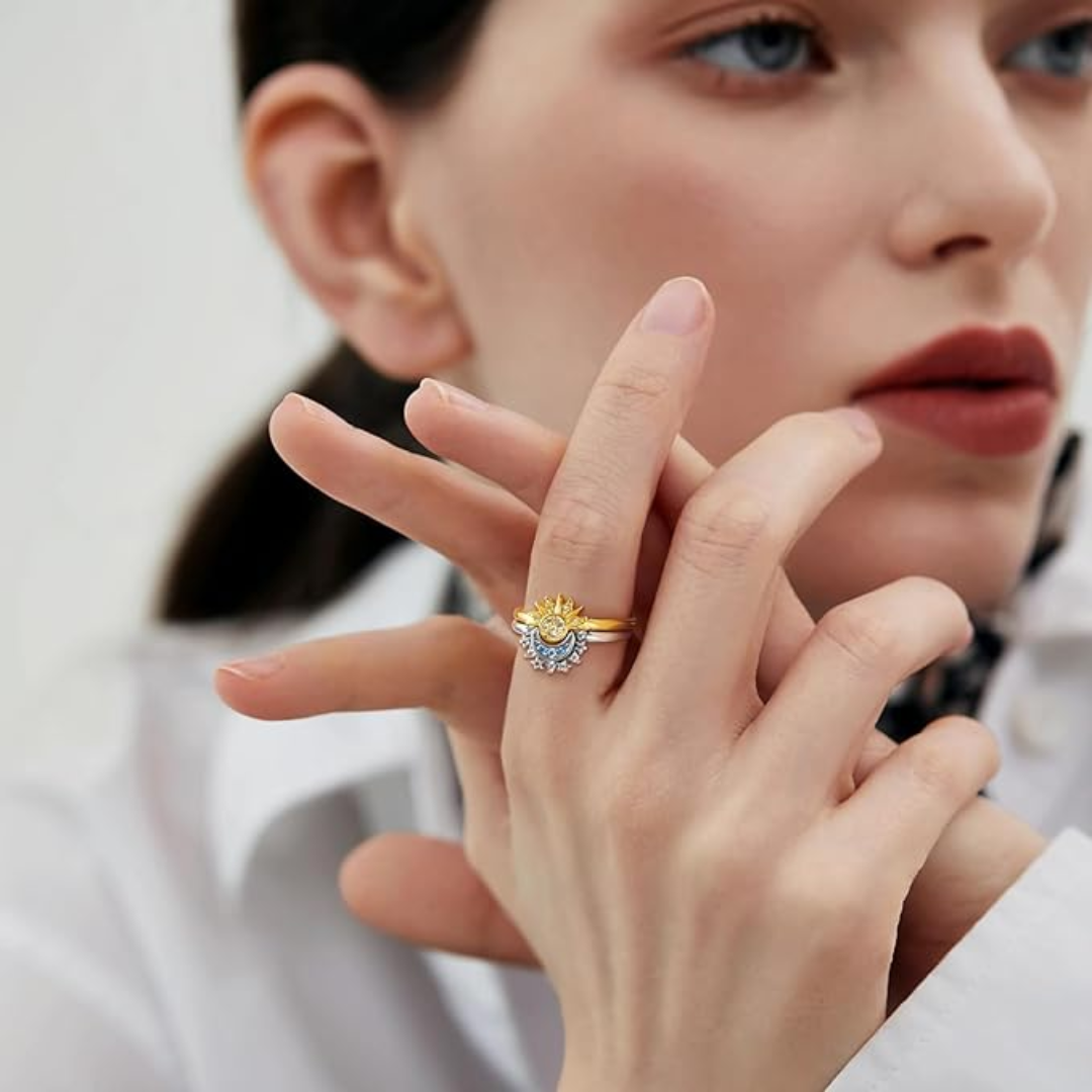 Celestial Sun and Moon Stack Ring Set
