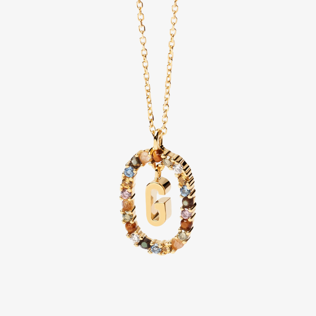 Gemstone Initial Letter Necklace