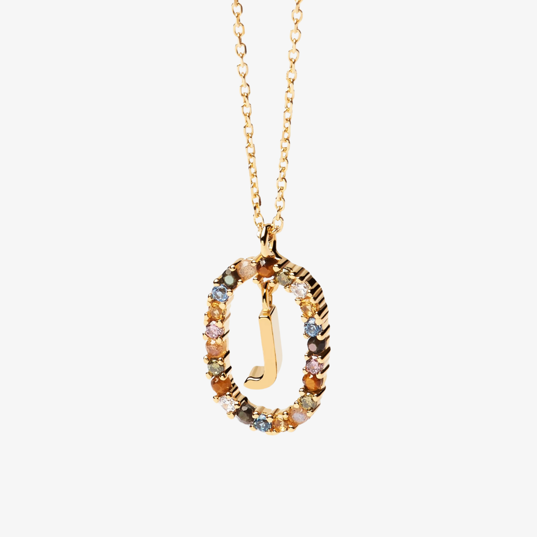 Gemstone Initial Letter Necklace