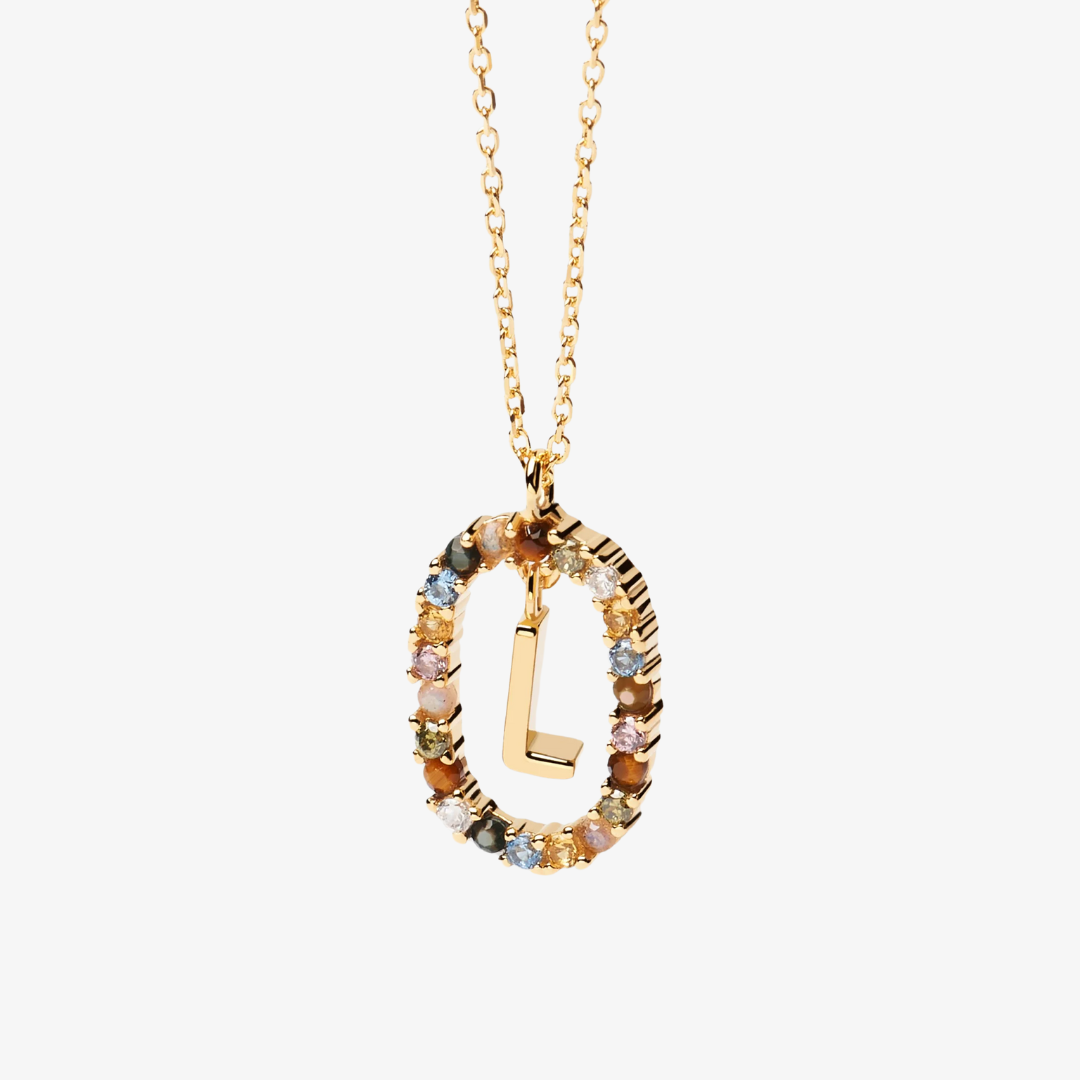 Gemstone Initial Letter Necklace