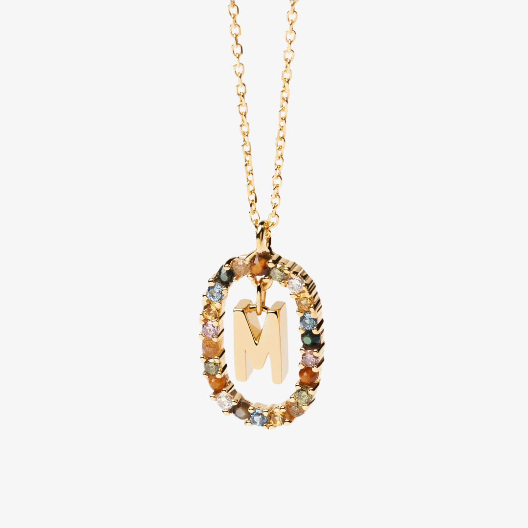 Gemstone Initial Letter Necklace