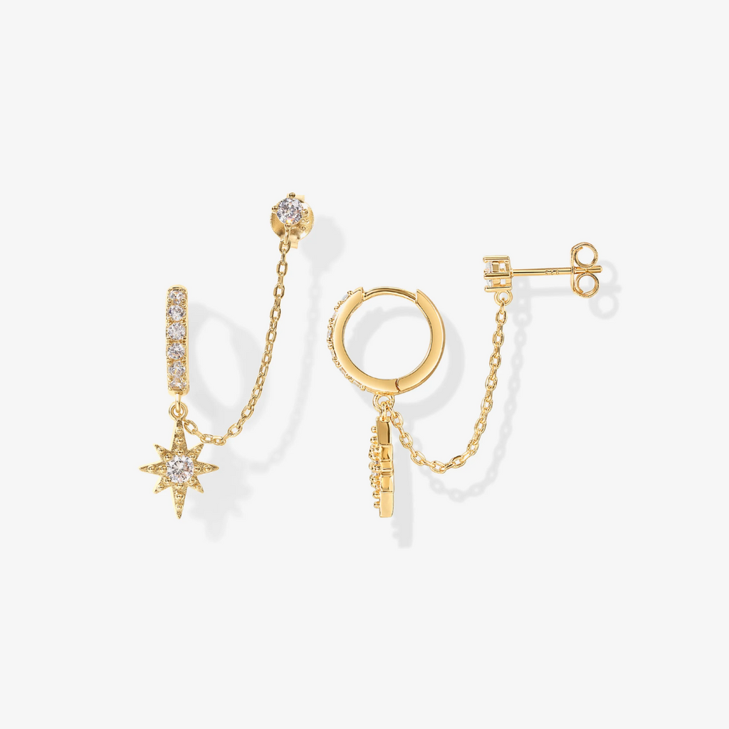 Star Chained Huggie Earrings