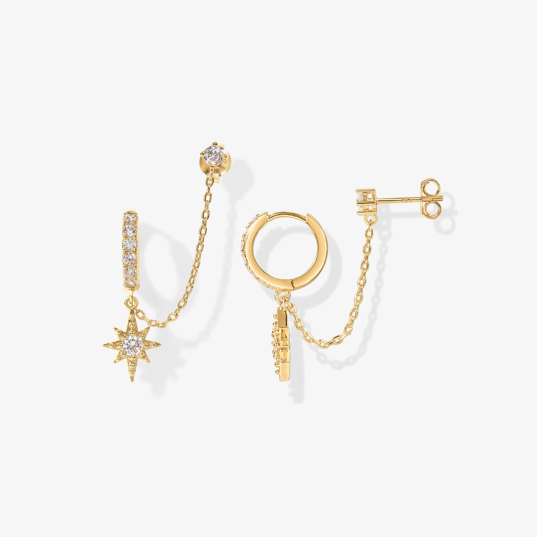 Star Chained Huggie Earrings