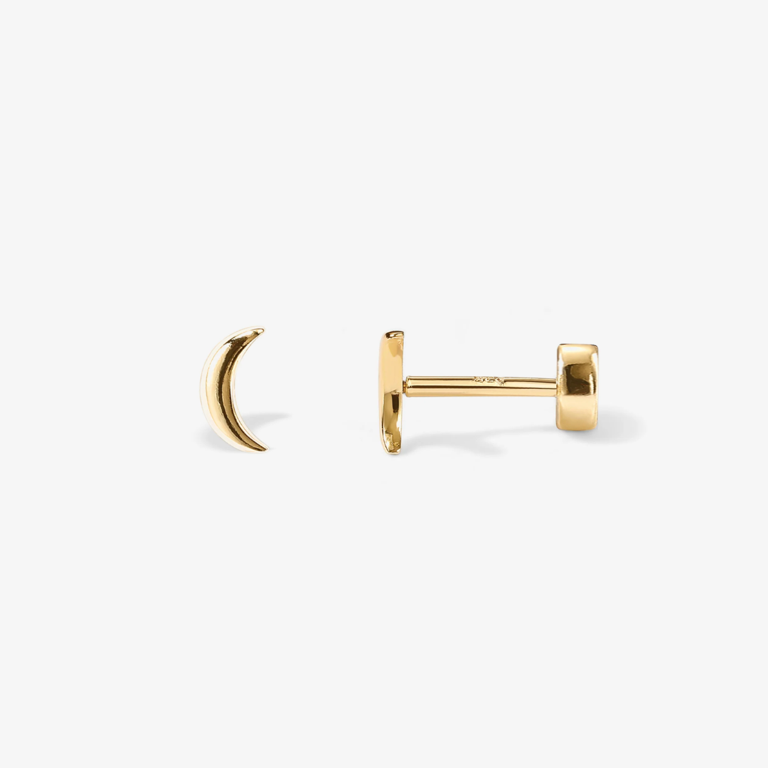 Tiny Moon Screw-Back Flat Stud Earrings
