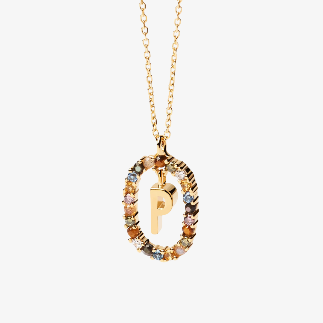 Gemstone Initial Letter Necklace