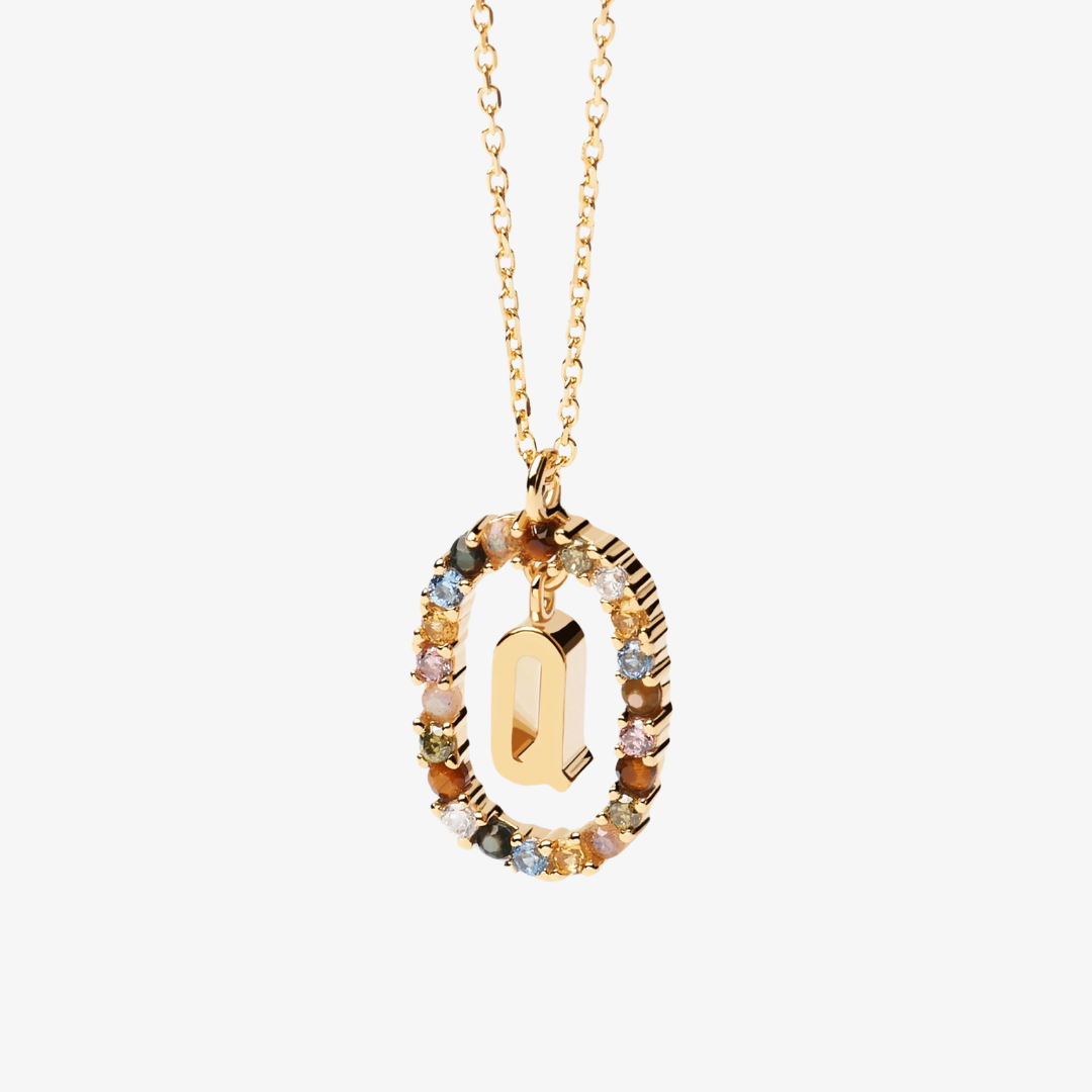 Gemstone Initial Letter Necklace