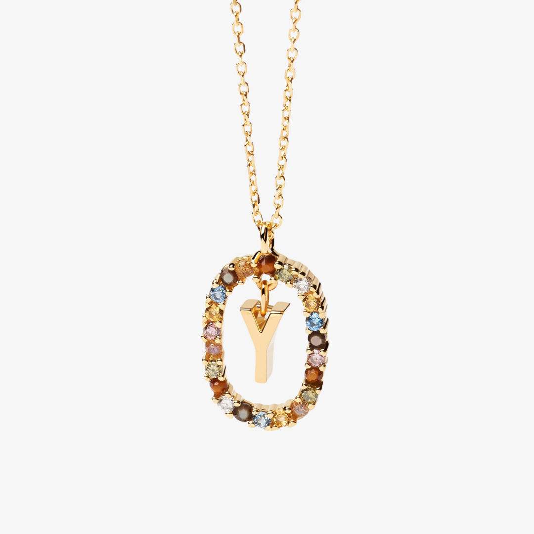 Gemstone Initial Letter Necklace