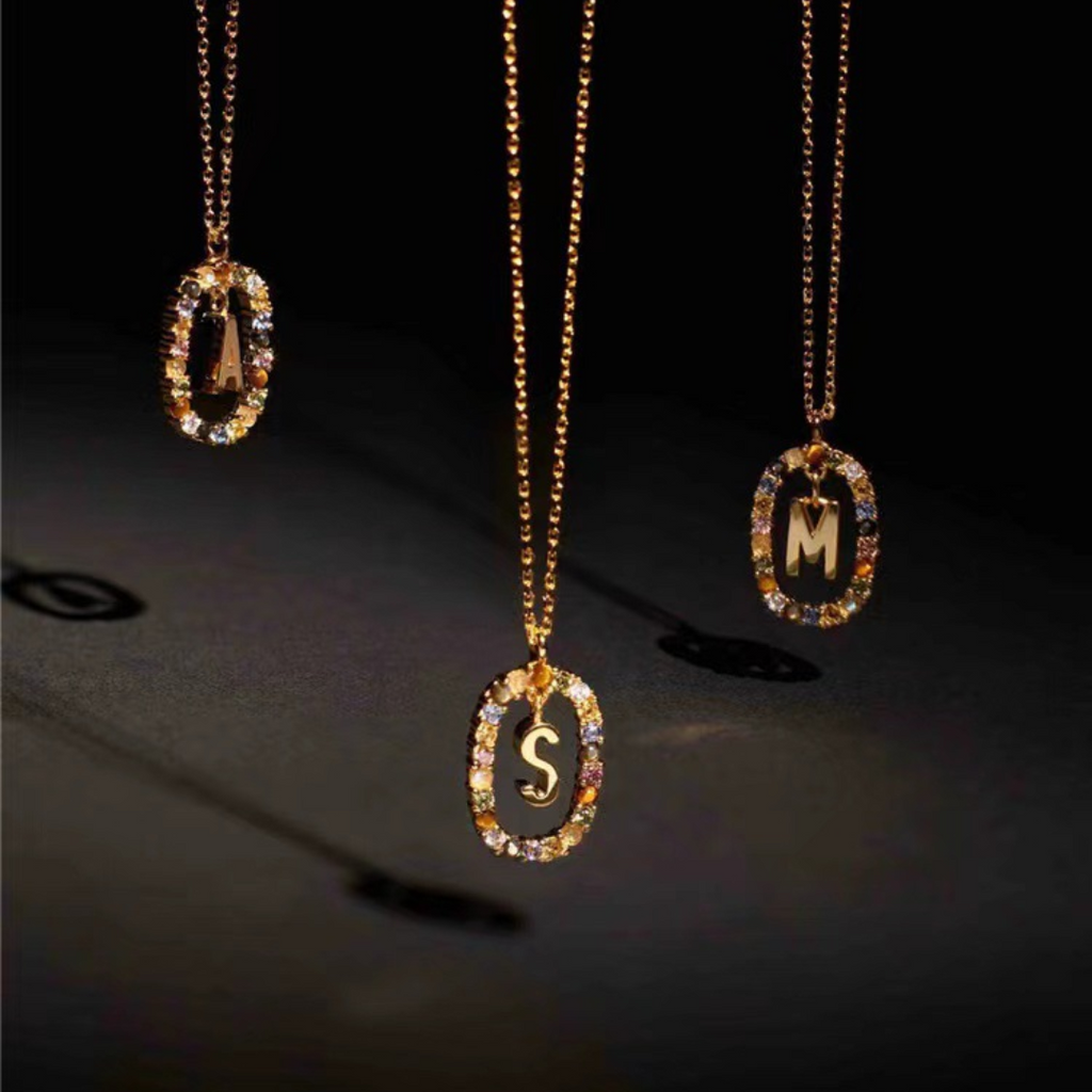 Gemstone Initial Letter Necklace