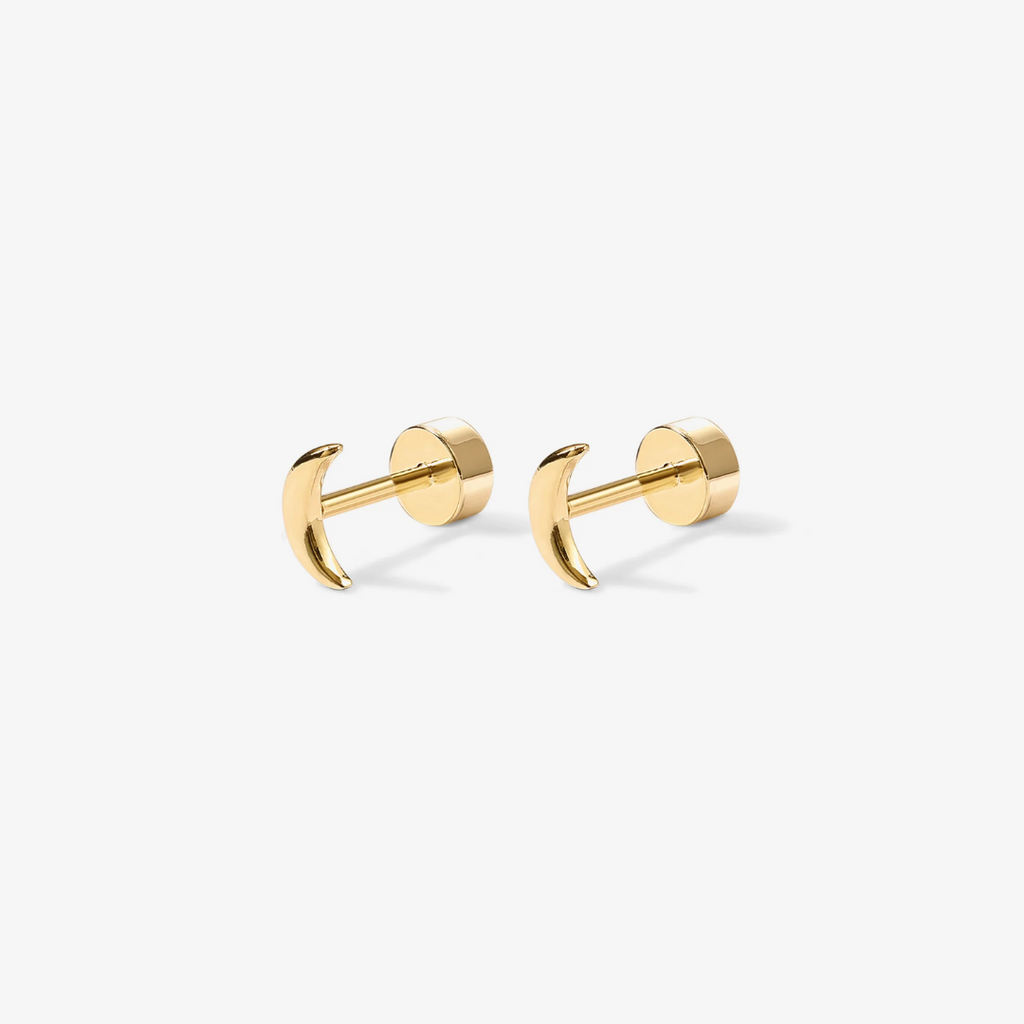 Tiny Moon Screw-Back Flat Stud Earrings