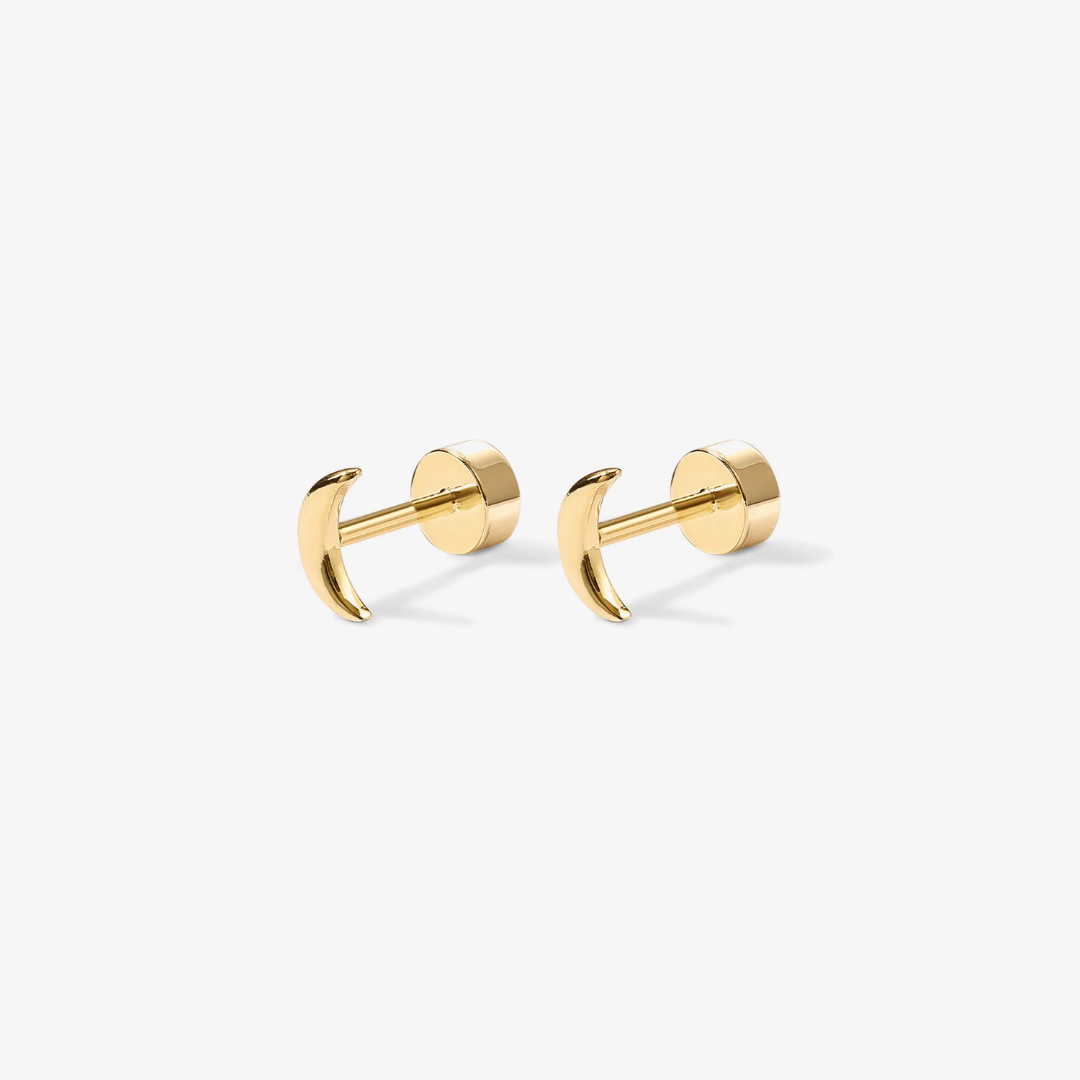 Tiny Moon Screw-Back Flat Stud Earrings