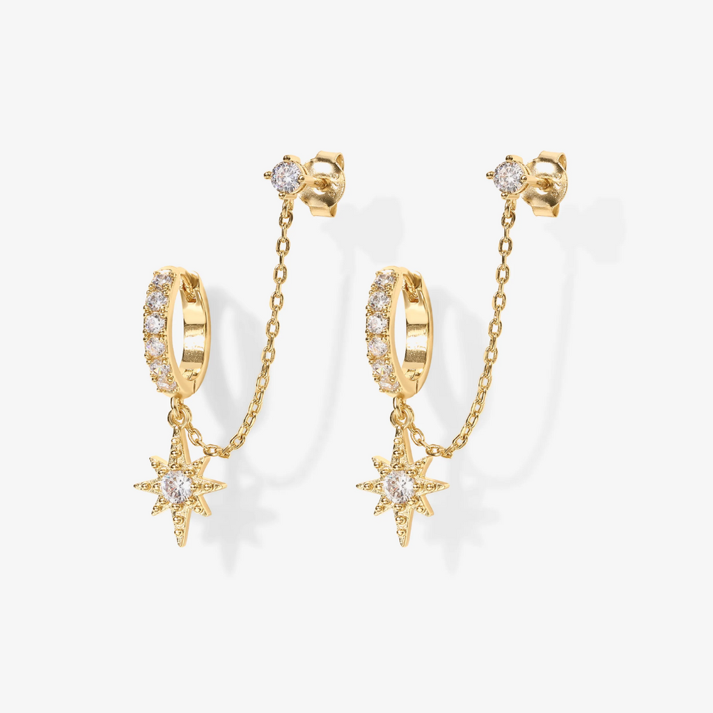 Star Chained Huggie Earrings