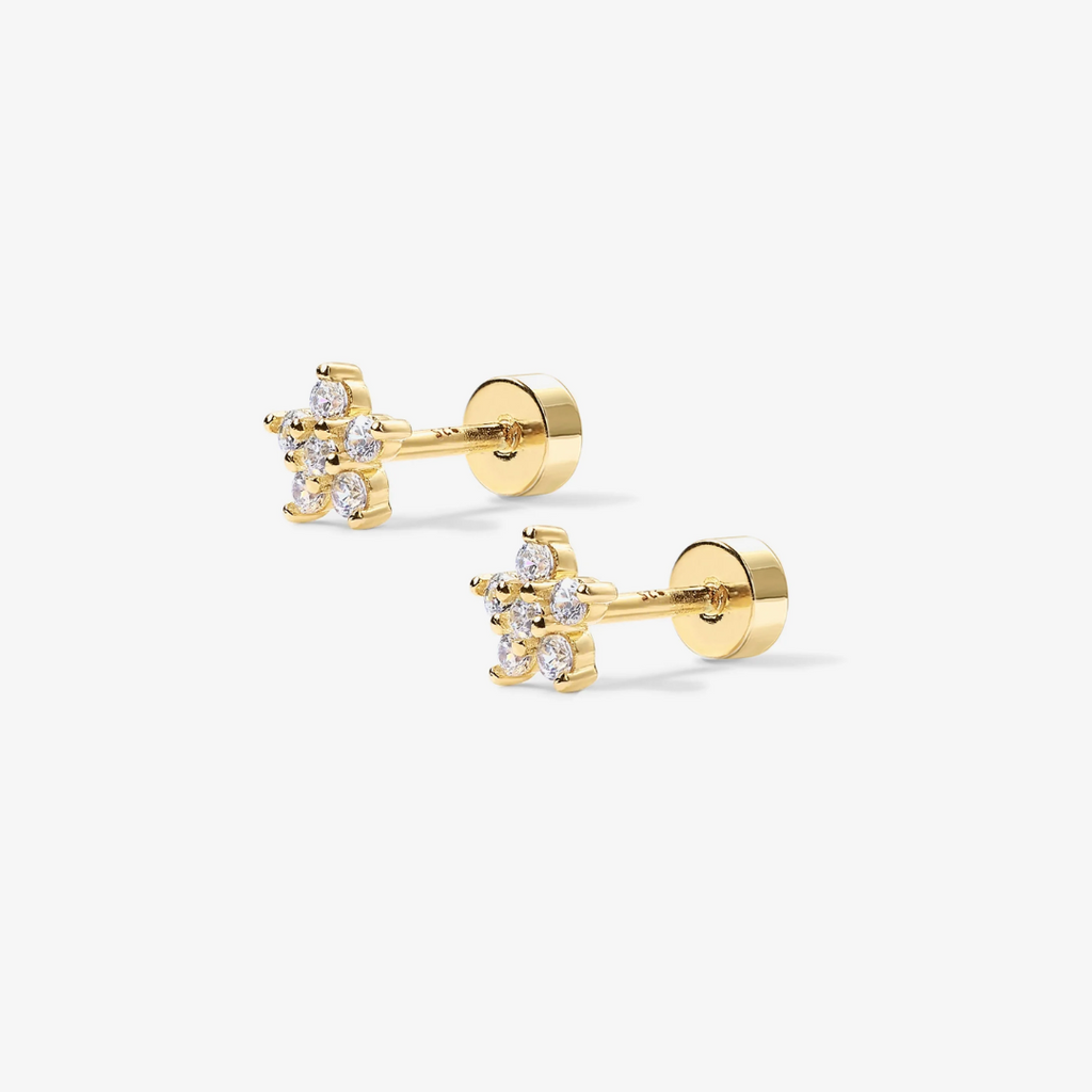 Mini Shiny Flower Flat Back Stud Earrings