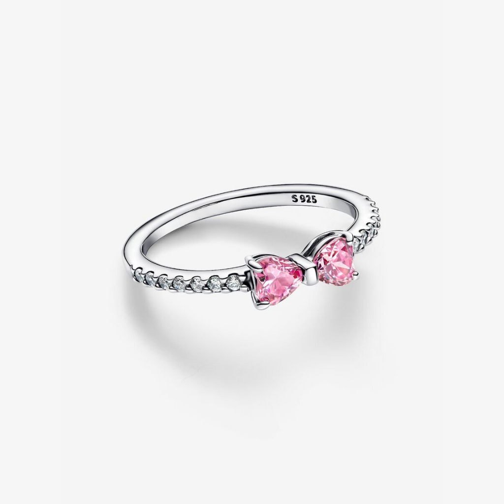 Sparkling Silver Bow Accent Ring