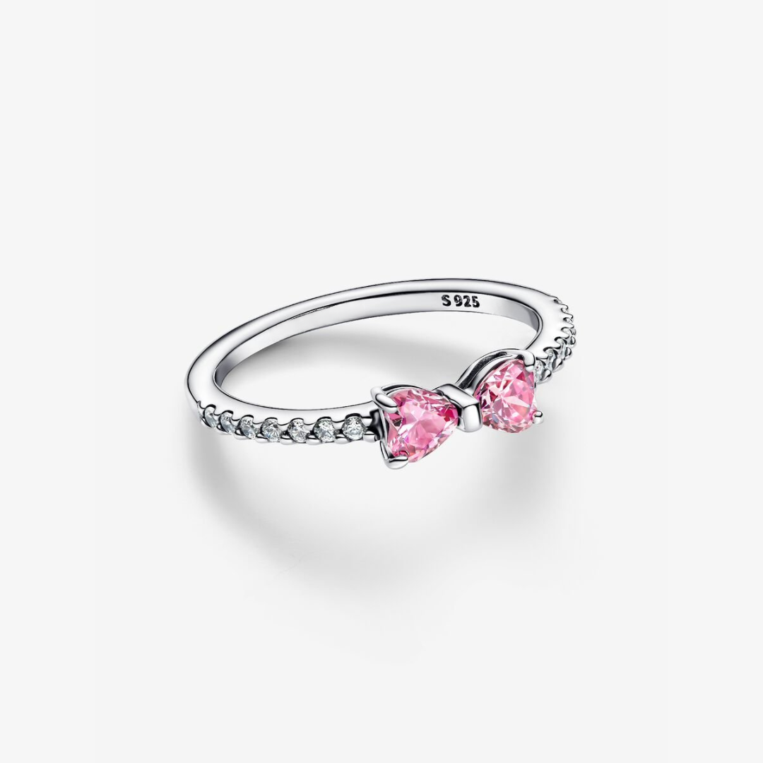 Sparkling Silver Bow Accent Ring