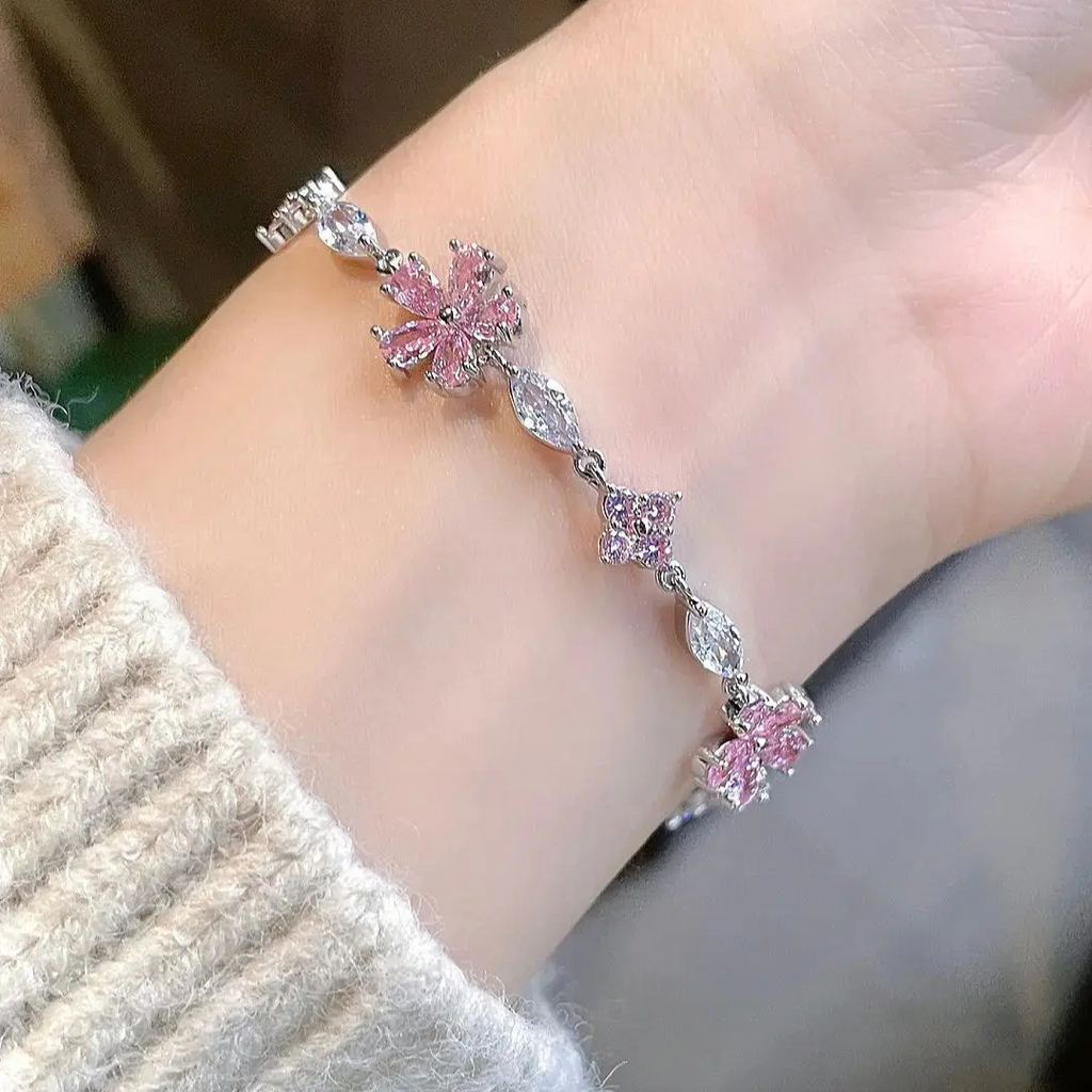Sakura Cherry Blossom Crystal Bracelet Design