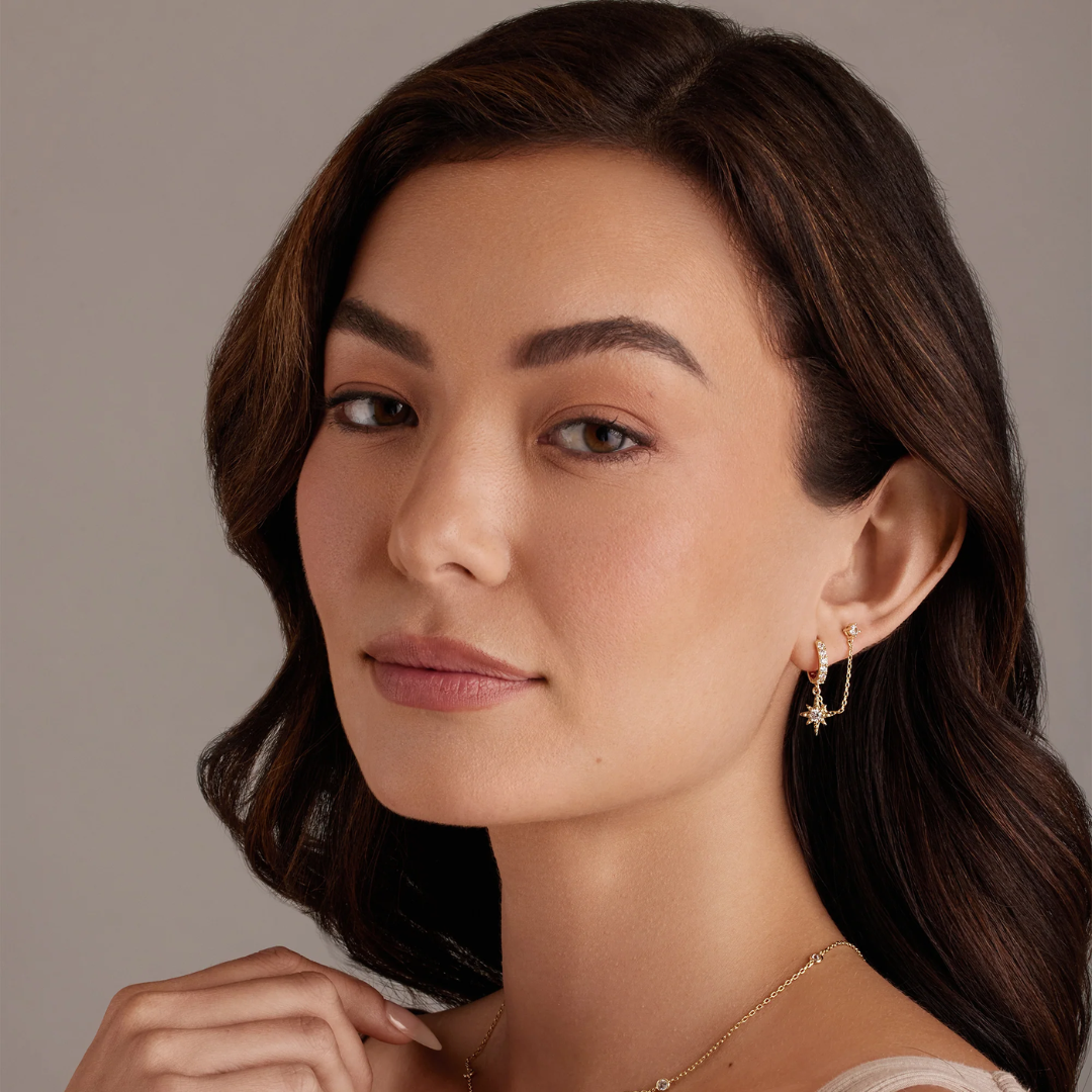 Star Chained Huggie Earrings