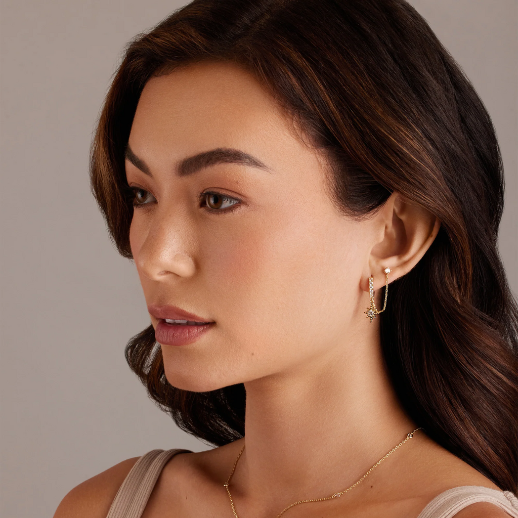 Star Chained Huggie Earrings
