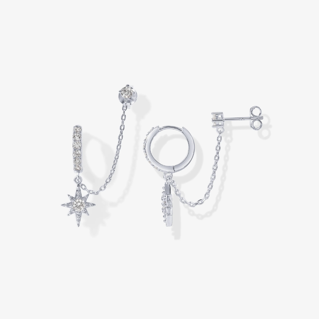 Star Chained Huggie Earrings