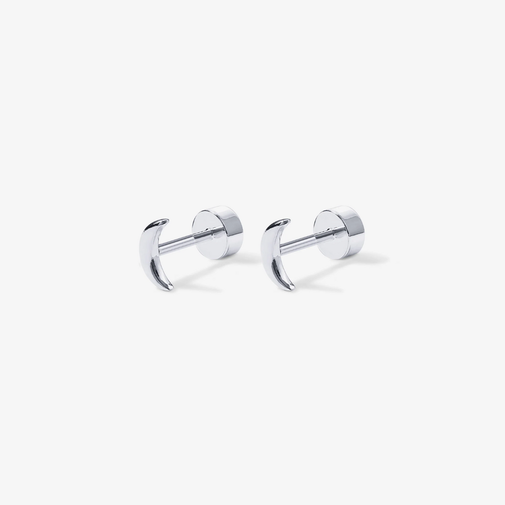 Tiny Moon Screw-Back Flat Stud Earrings