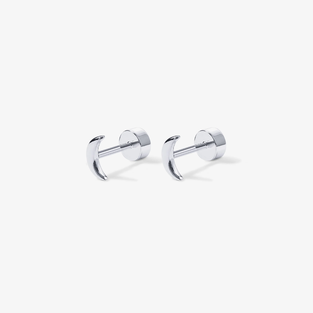 Tiny Moon Screw-Back Flat Stud Earrings