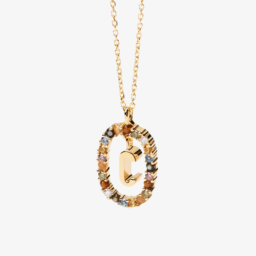 Gemstone Initial Letter Necklace