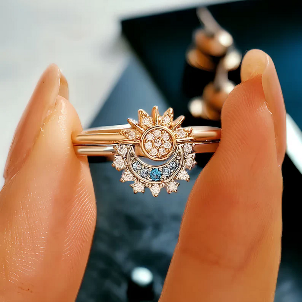 Celestial Sun and Moon Stack Ring Set
