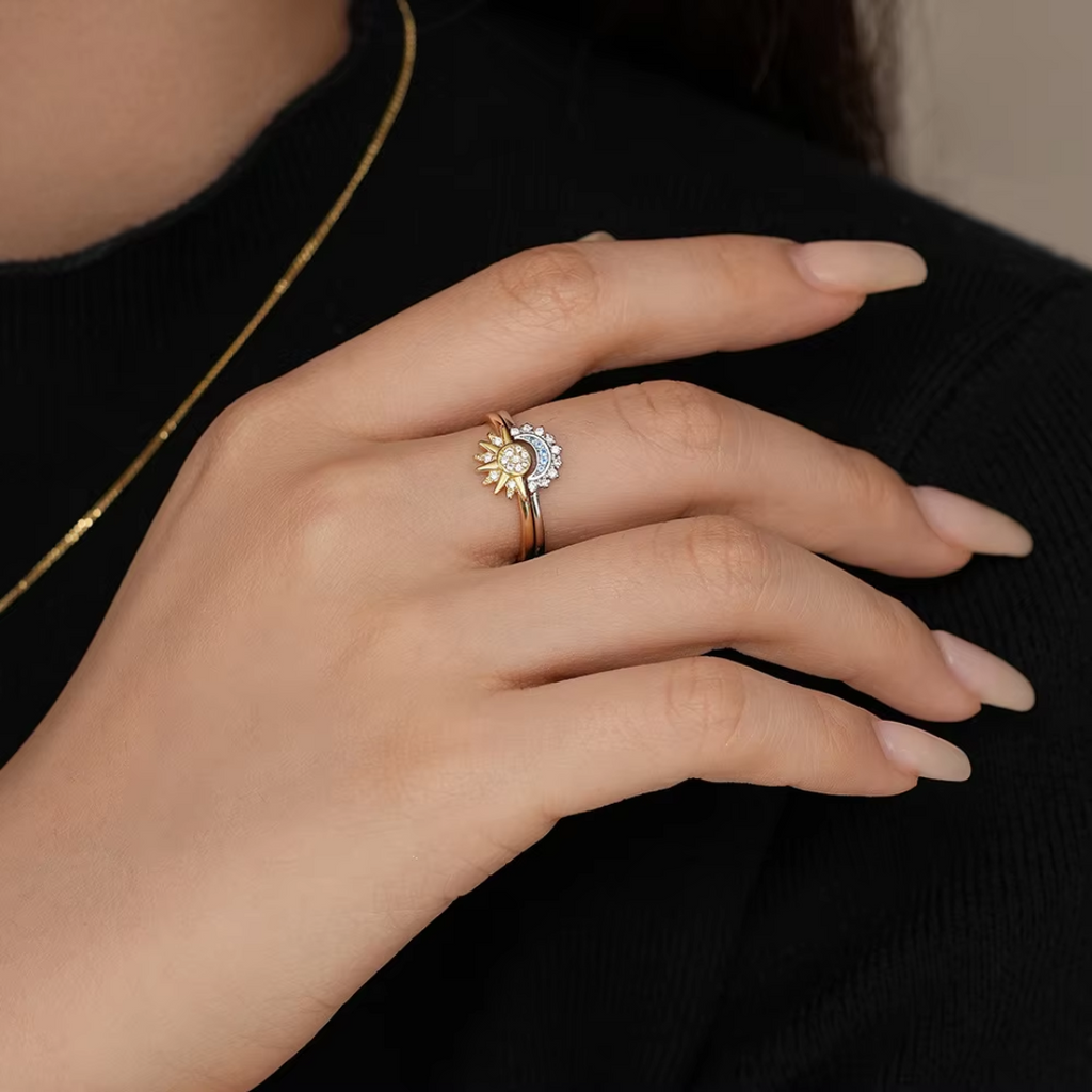 Celestial Sun and Moon Stack Ring Set