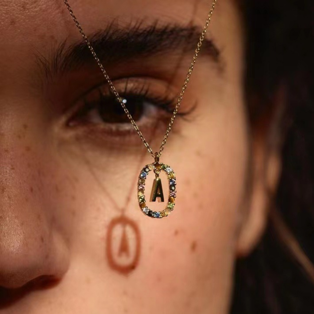 Gemstone Initial Letter Necklace